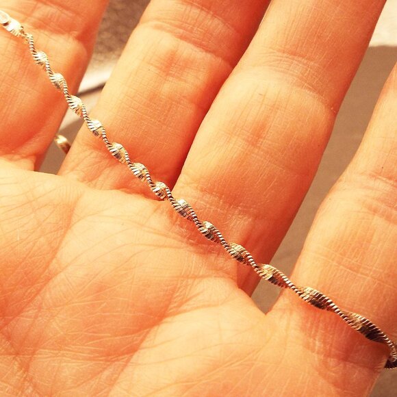 ITALIAN 925 DIAMOND CUT TWIST CHAIN 7" L. BRACELET 14 - Picture 3 of 3